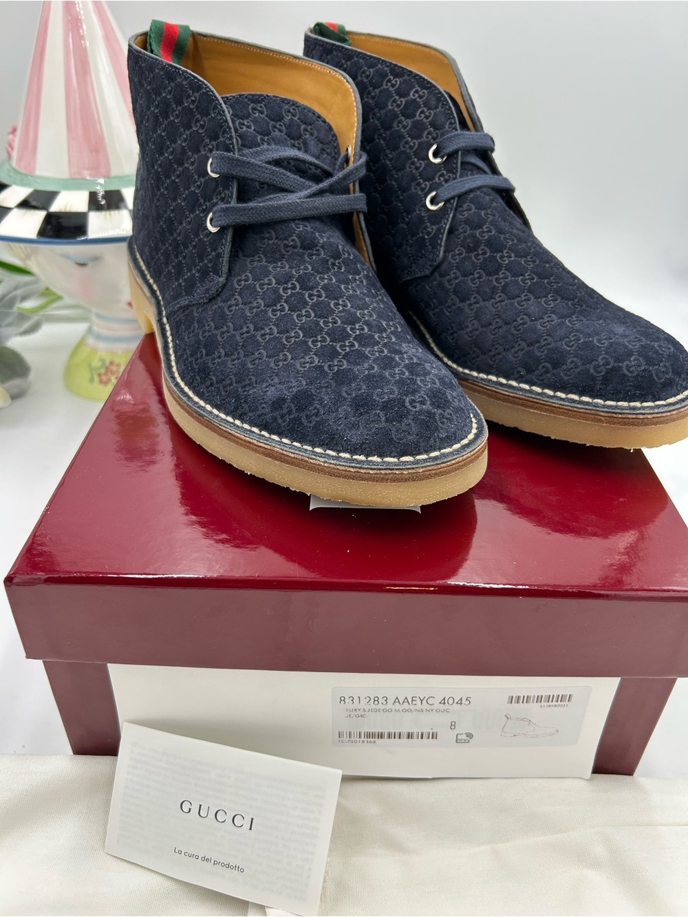 Men's Gucci MOREAU GG suede ankle  boots size 8 fits 9 US made in Italy - Picture 4 of 10
